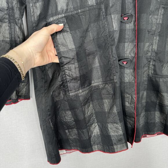 Ubu Womens Jacket L Black Piped Reversible Gingham Parisian Pleated Hood Coat - Picture 10 of 13